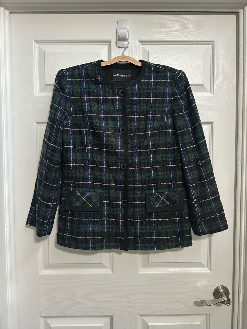 Sag Harbor Black & Green Plaid Wool Blend Jacket Sz 12